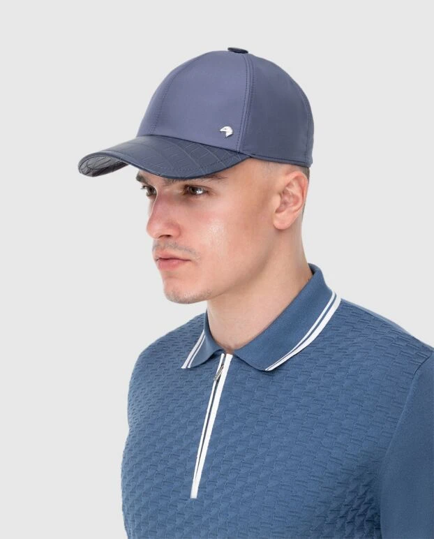 Stefano Ricci кепка из кожи аллигатора и шелка голубая мужская 173710 - фото 2