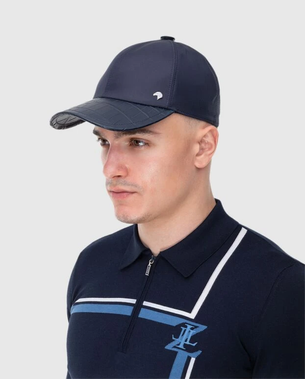 Stefano Ricci кепка из кожи аллигатора и шелка синяя мужская 173711 - фото 3