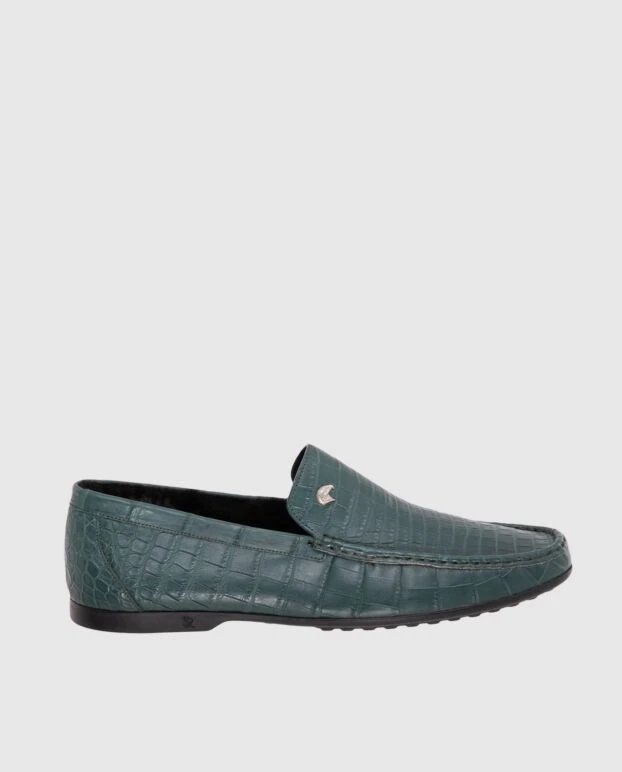 Текстуралы былғарыдан және металл логотиптен жасалған ерлер жасыл лоферлері - фото 1