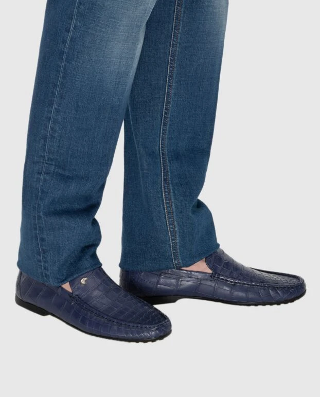 Stefano Ricci текстуралы былғарыдан және металдан жасалған логотиптен тігілген ерлер көк лоферлері 173721 - фото 2