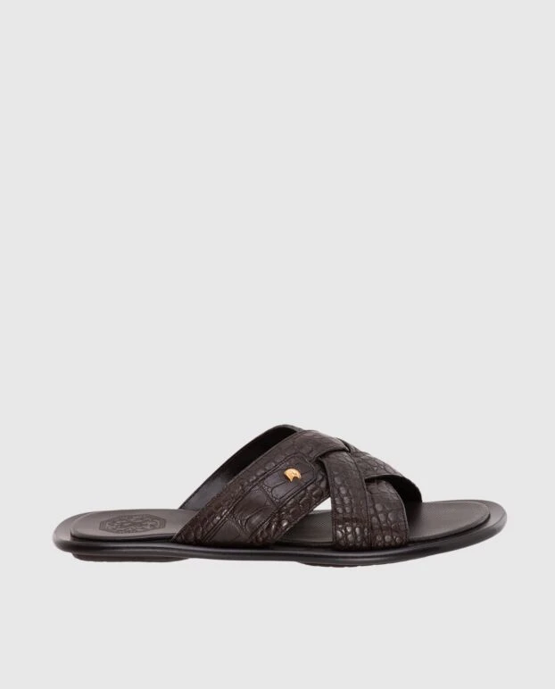 Текстуралы былғарыдан жасалған ерлерге арналған қоңыр сандалдар - фото 1