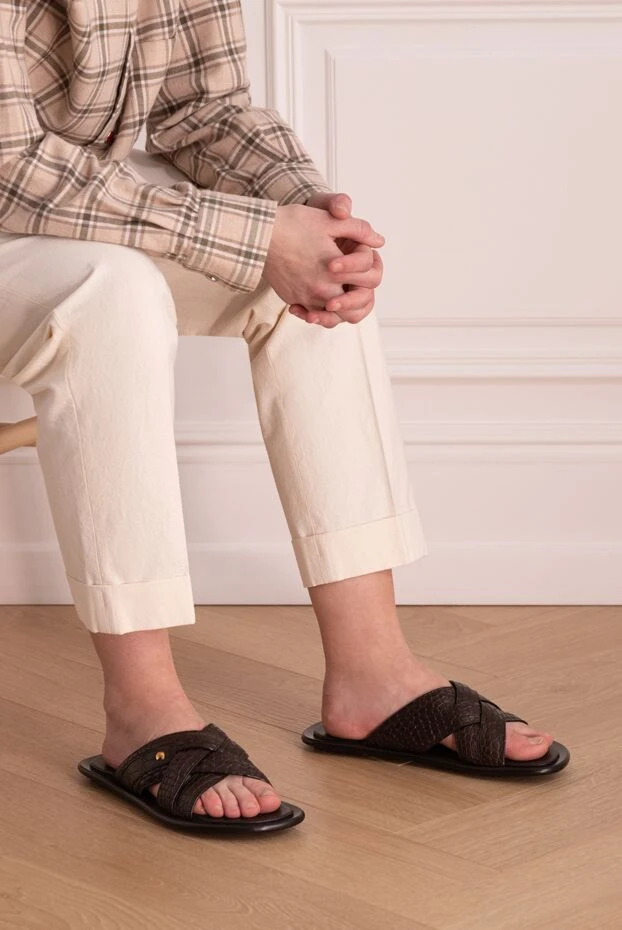 Stefano Ricci sandals for men brown from textured leather 173722 - photo 2