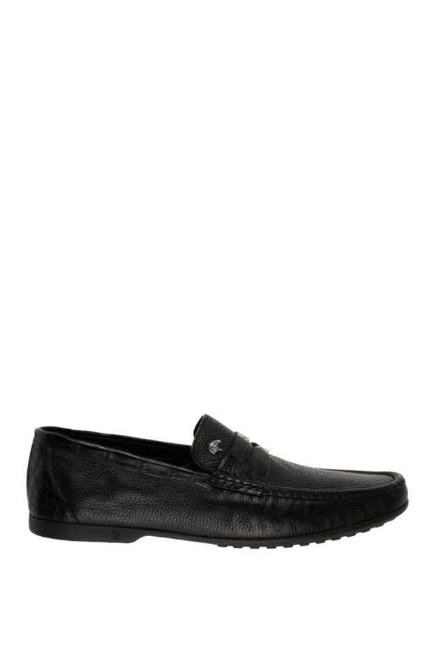Stefano Ricci black men's loafers with textured leather and metallic logo 173724 - photo 1