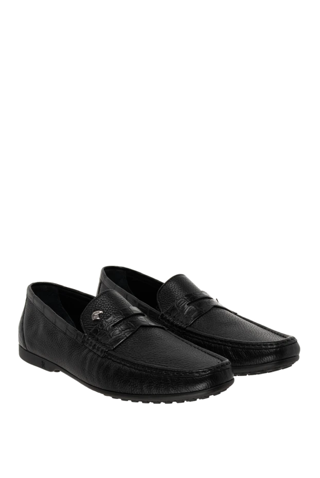 Stefano Ricci black men's loafers with textured leather and metallic logo 173724 - photo 3