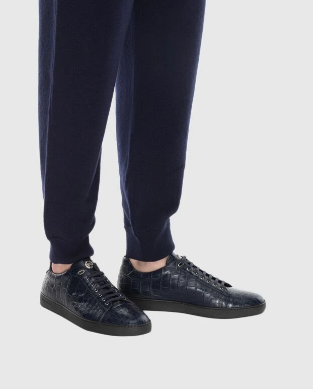 Stefano Ricci сникеры из кожи аллигатора синие мужские 173727 - фото 2