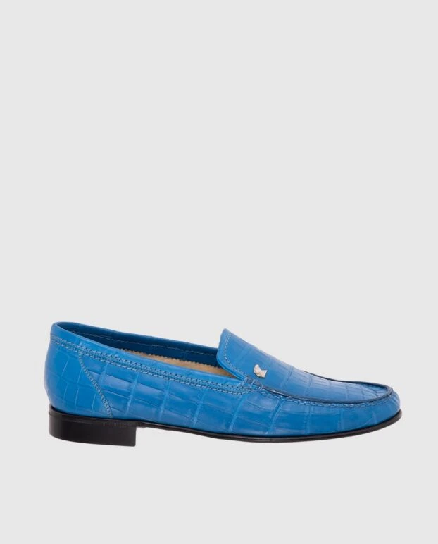 Blue men's loafers with textured leather and metallic logo - photo 1
