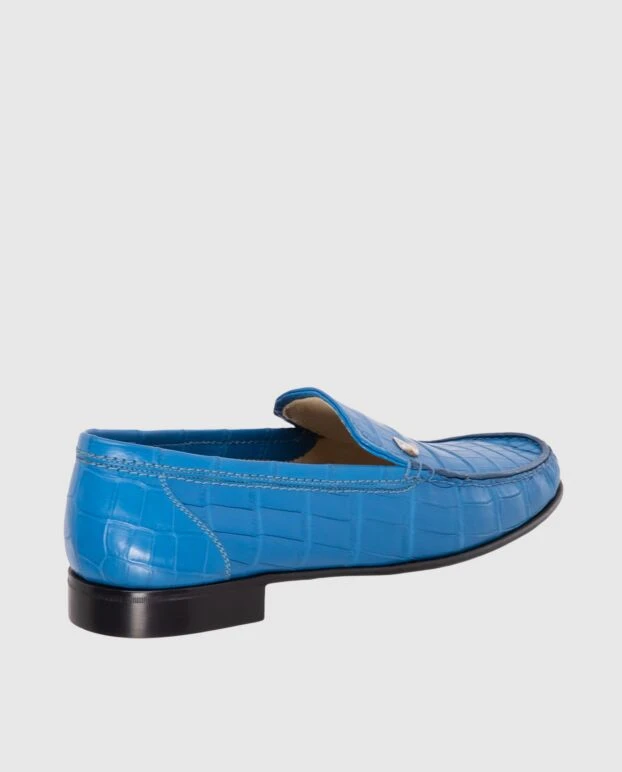 Stefano Ricci лоферы мужские голубые из фактурной кожи и металлическим лого 173728 - фото 3