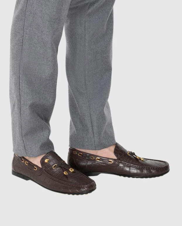 Stefano Ricci лоферы мужские коричневые из фактурной кожи и металлической подвеской 173733 - фото 2