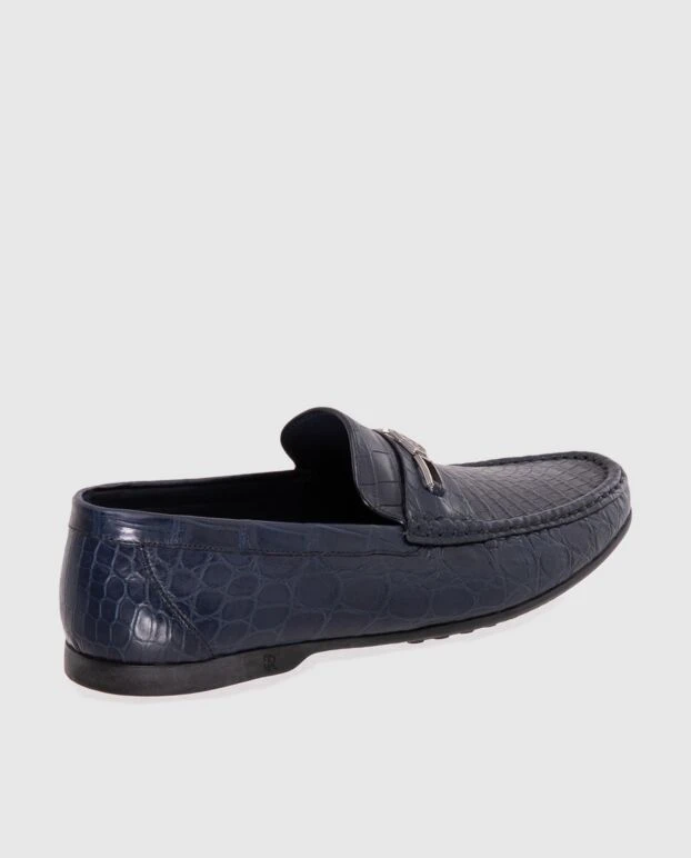 Stefano Ricci лоферы мужские синие из фактурной кожи и металлической вставкой 173737 - фото 3