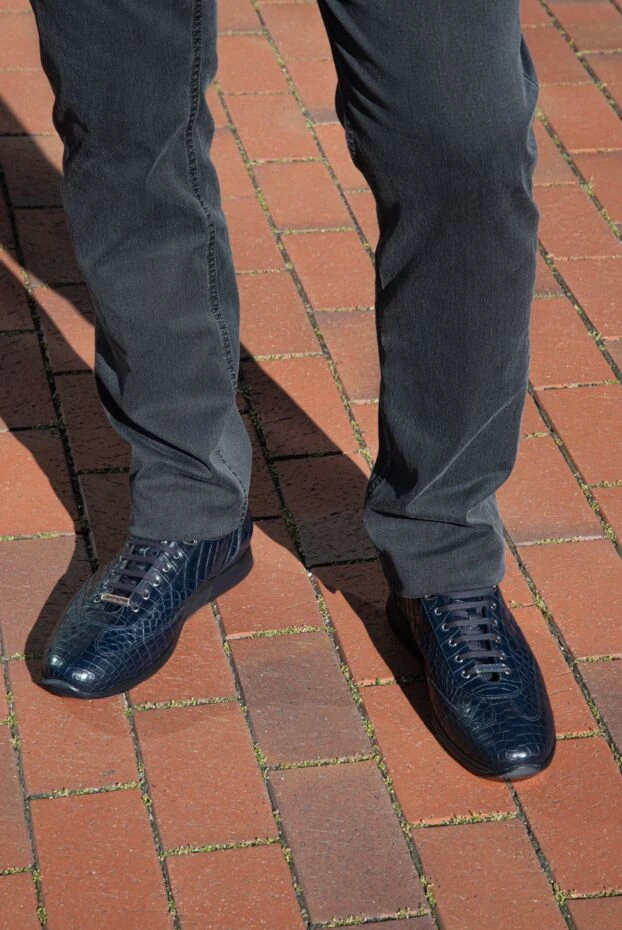 Stefano Ricci сникеры из кожи аллигатора синие мужские 173738 - фото 3