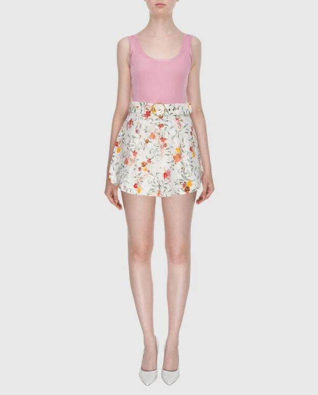 Zimmermann шорты женские белые льняные с поясом в цветочный принт 173783 - фото 2