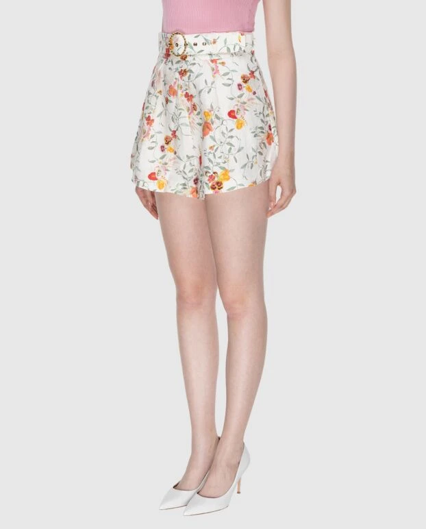 Zimmermann шорты женские белые льняные с поясом в цветочный принт 173783 - фото 3