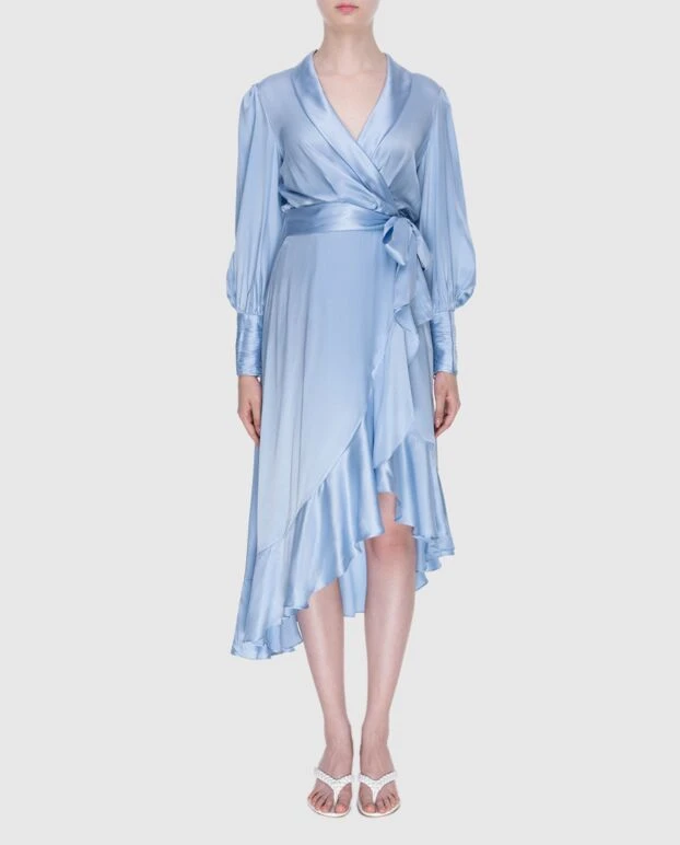 Zimmermann women's blue silk midi dress with long sleeves and a belt 173786 - photo 2