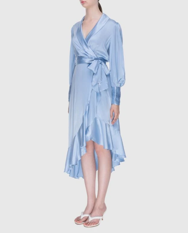 Zimmermann women's blue silk midi dress with long sleeves and a belt 173786 - photo 3