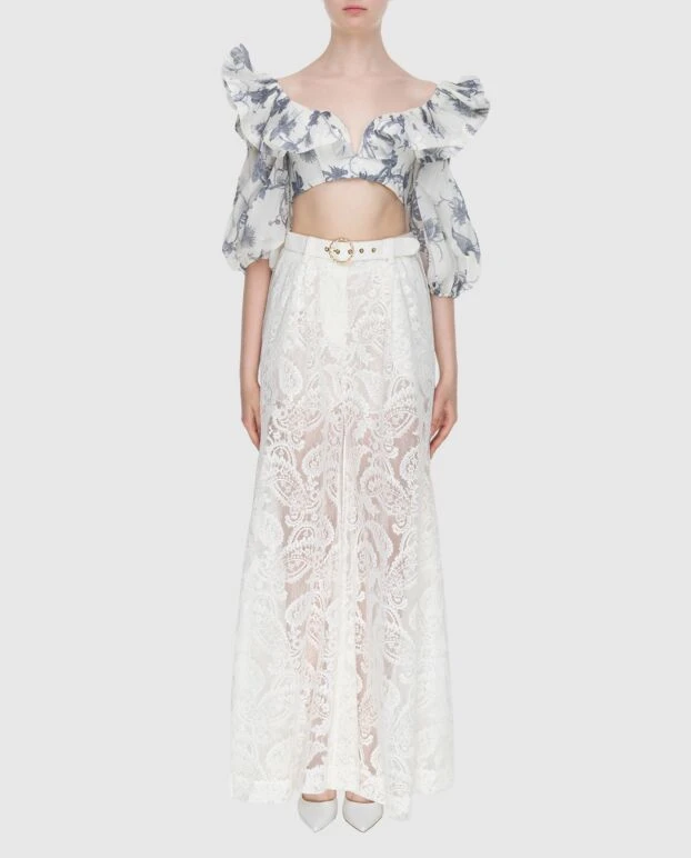 Zimmermann топ женский серый с объемными рукавами и растительным принтом 173801 - фото 2