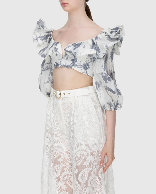 Zimmermann топ женский серый с объемными рукавами и растительным принтом 173801 - фото 3