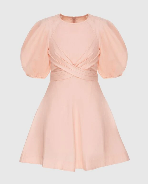 Платье женское розовое льняное с пышными рукавами - фото 1