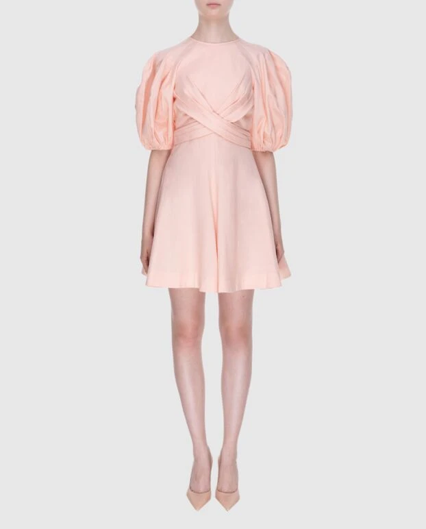 Платье женское розовое льняное с пышными рукавами  - фото 2