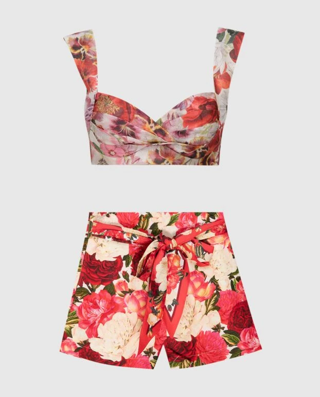 Костюм женский красный и бежевый цветочный узор - фото 1