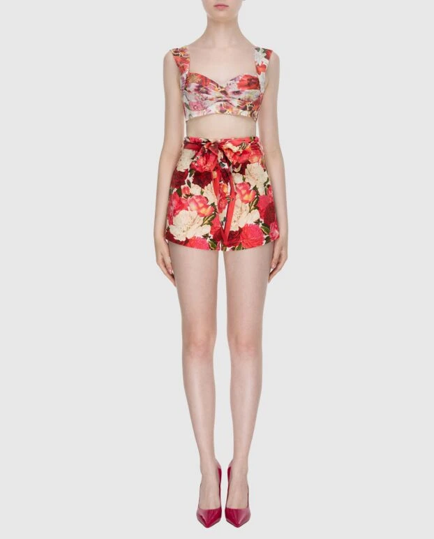 Костюм женский красный и бежевый цветочный узор  - фото 2