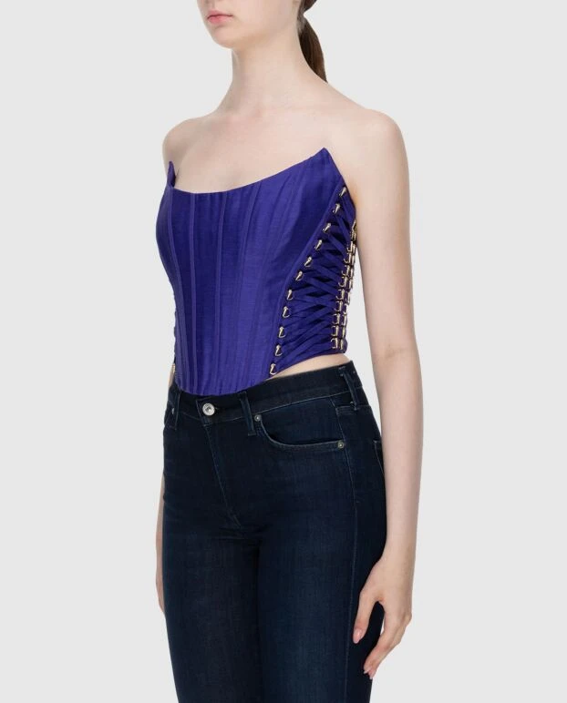 Zimmermann корсет из льна и шелка синий женский 173819 - фото 3