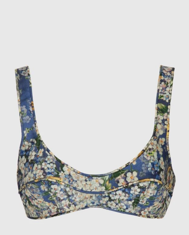 Браллет женский синий шелковый в цветочный принт - фото 1