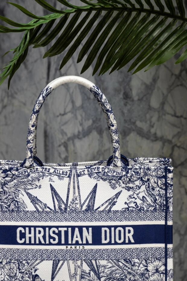 Dior сумка женская хлопковая синяя в цветы 173829 - фото 3