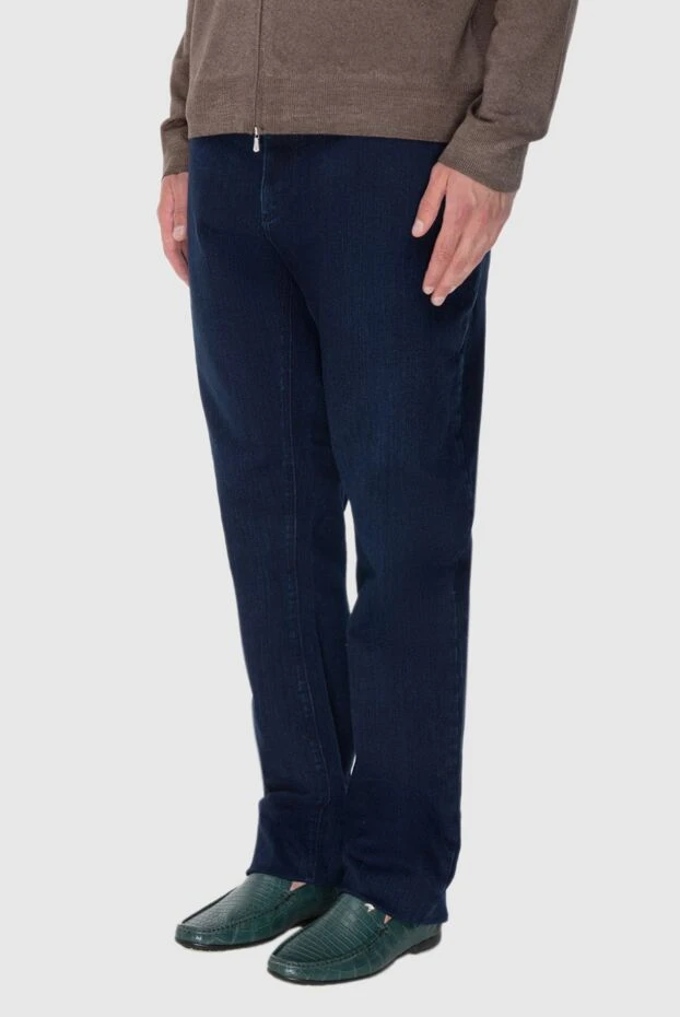 Zilli қалталы былғарыдан жасалған қою көк мақта джинсы
 173843 - фото 3