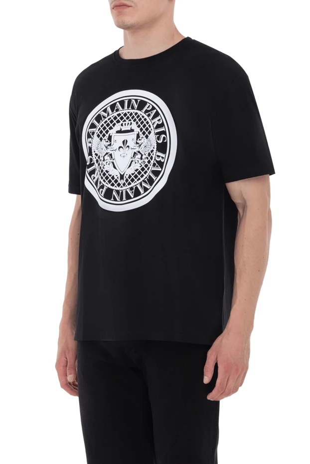 Balmain ақ түсті логотипі бар қара мақта ерлерге арналған футболка 173852 - фото 3