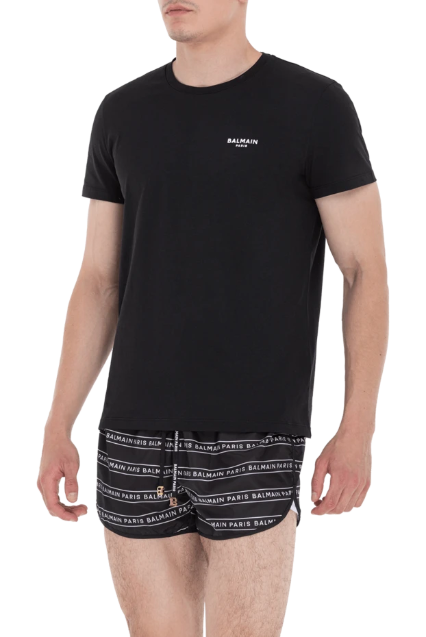 Balmain ақ логотипі бар қара мақта ерлерге арналған футболка 173857 - фото 3
