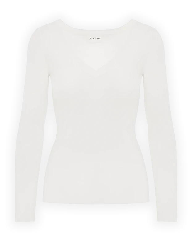 Women's woolen white jumper with V-neck - photo 1