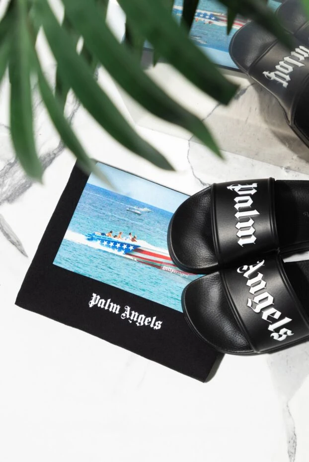 Palm Angels әйелдер сырғытпалары ақ түсті логотипі бар қара түсті 173933 - фото 2