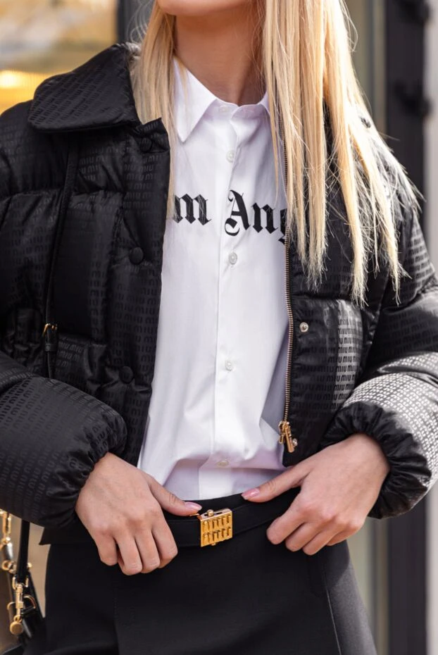 Palm Angels рубашка женская белая хлопковая с черным лого на груди 173945 - фото 2