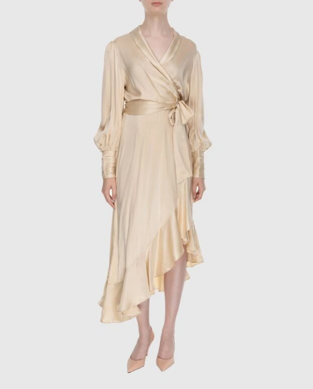 Zimmermann платье женское длинное бежевое шелковое с длинными рукавами и поясом 174041 - фото 2