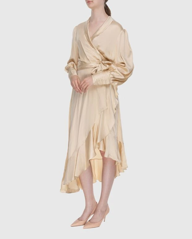 Zimmermann платье женское длинное бежевое шелковое с длинными рукавами и поясом 174041 - фото 3