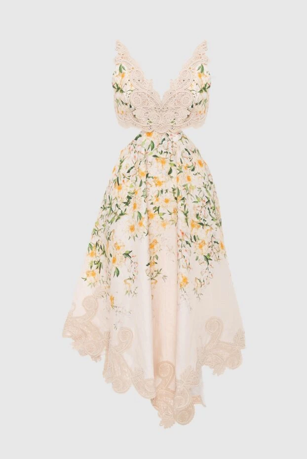 Шілтерлі гүлді баспадағы әйелдердің бежевый зығыр көйлегі - фото 1