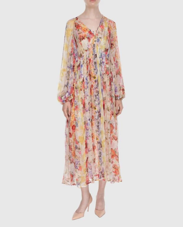 Zimmermann платье женское бежевое с длинными рукавами и цветочным принтом 174043 - фото 2