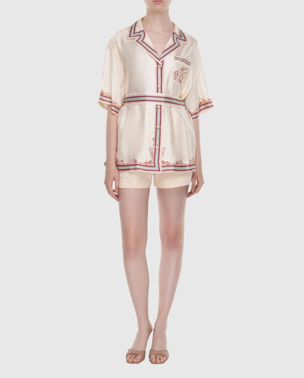 Zimmermann рубашка женская шелковая бежевая с поясом и цветочным принтом 174047 - фото 2