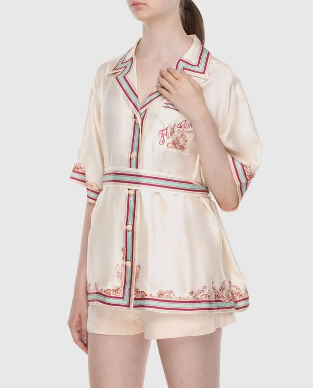 Zimmermann рубашка женская шелковая бежевая с поясом и цветочным принтом 174047 - фото 3