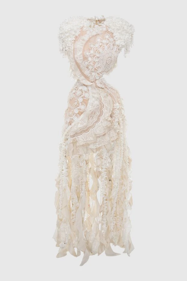 Платье асимметричное женское бежевое с кружевом - фото 1