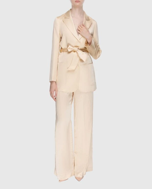 Костюм брючный из вискозы и льна бежевый женский - фото 2