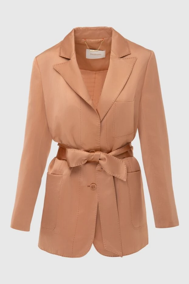 Жакет длинный женский коричневый с поясом - фото 1