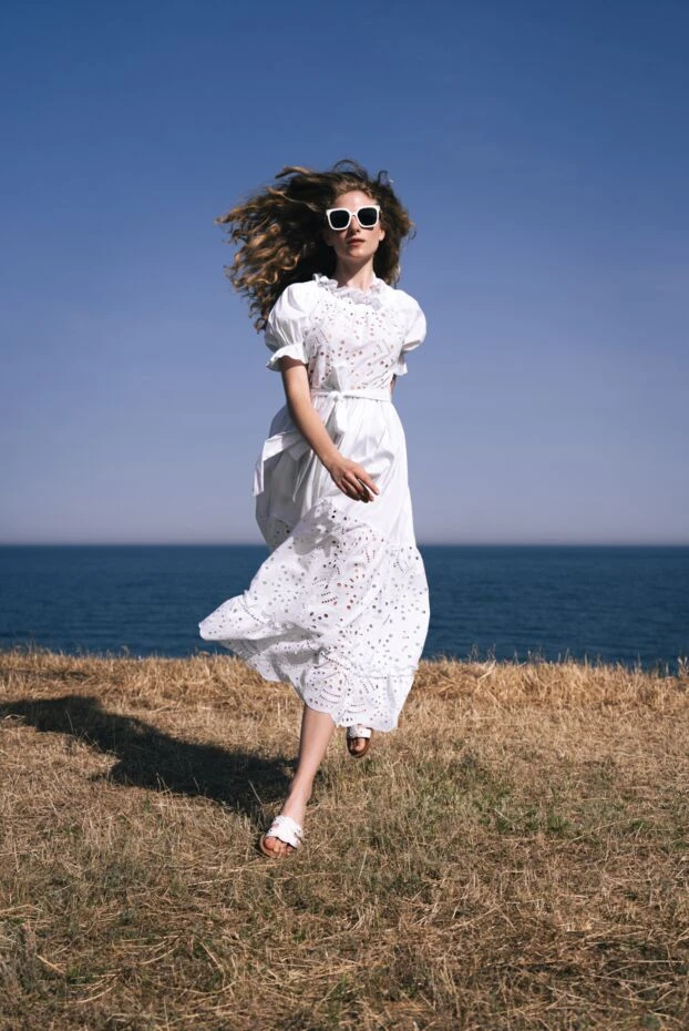 Antique pattern genuine leather slippers white - photo 2