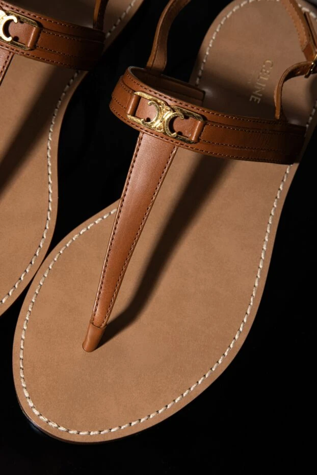 Celine позолоченген логотипі бар қоңыр түсті әйелдердің шкірядан жасалған тәпішкелері 174144 - фото 2