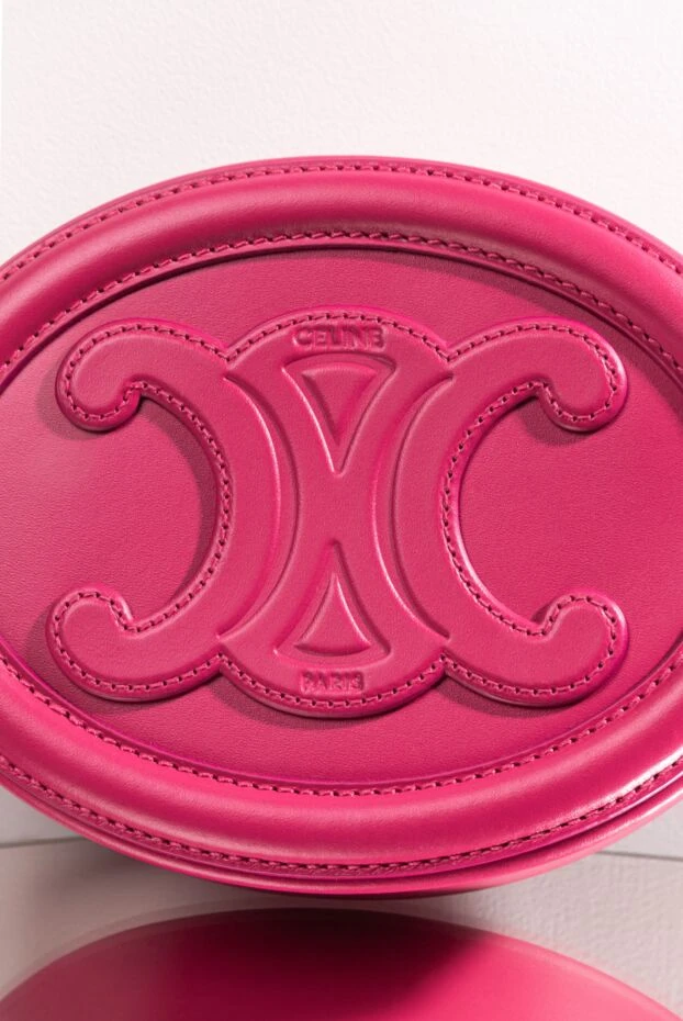 Women's pink oval leather bag with logo - photo 2