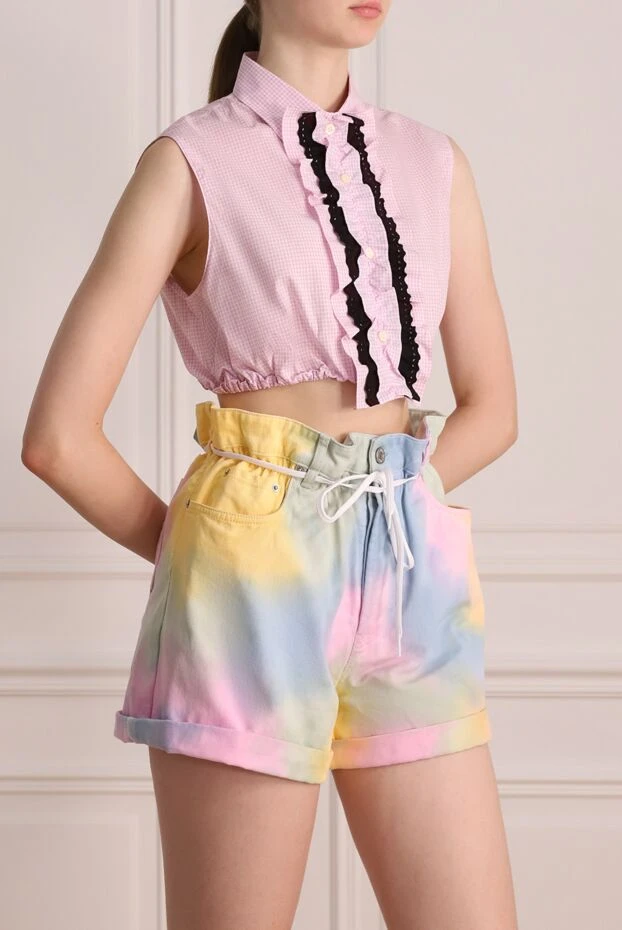 Prada укороченная топ без рукавов в розовую клетку с рюшами
 174228 - фото 3