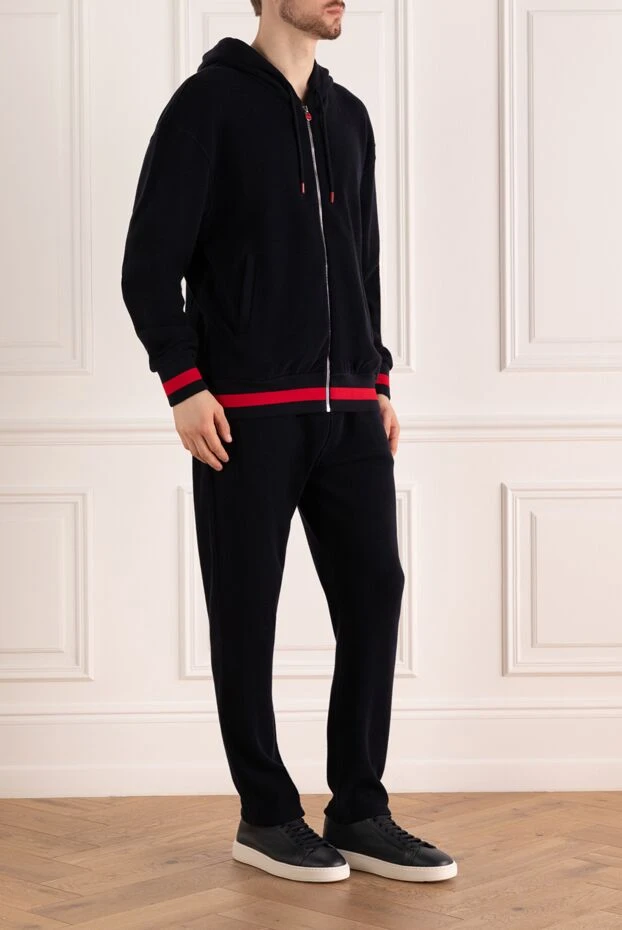 Kiton контрастты жолақтармен әрленген капюшоны бар қою көк спорттық костюм, ерлерге арналған 174258 - фото 3