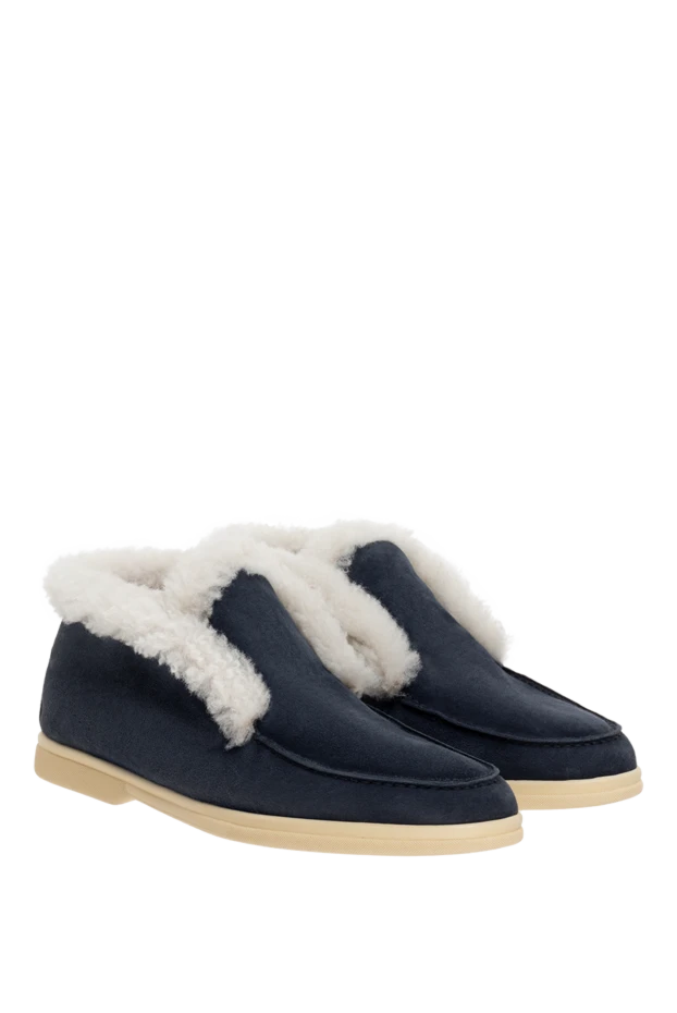 Cesare di Napoli лоферы из замши и меха синие женские 174265 - фото 3