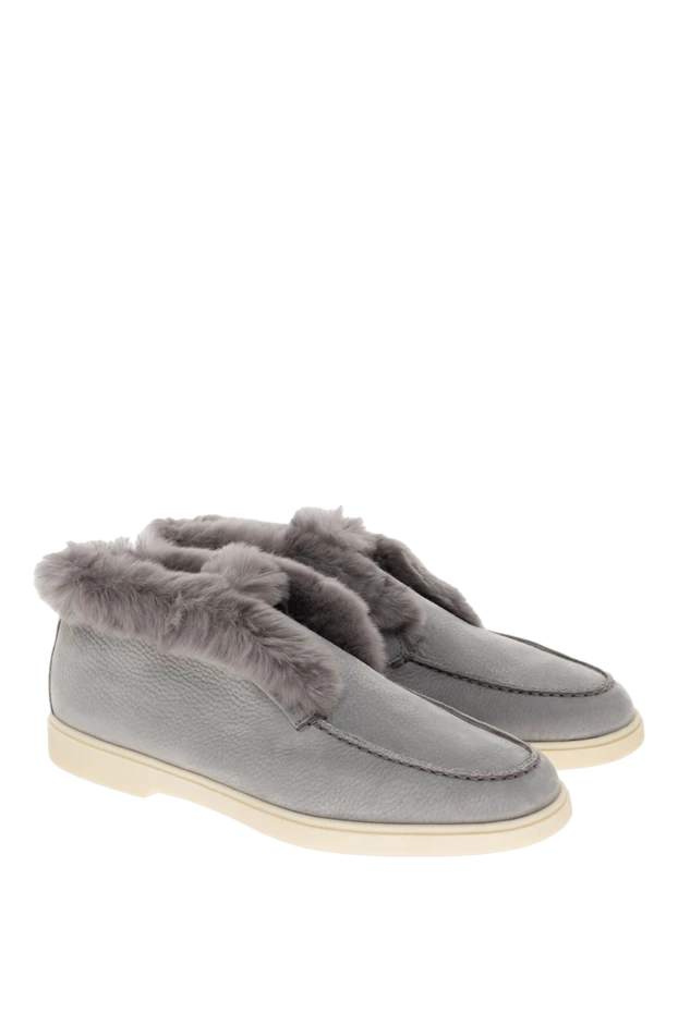 Santoni сұр түсті ішкі аң терісі бар оқшауланған әйелдер былғары мокасиндері
 174319 - фото 3