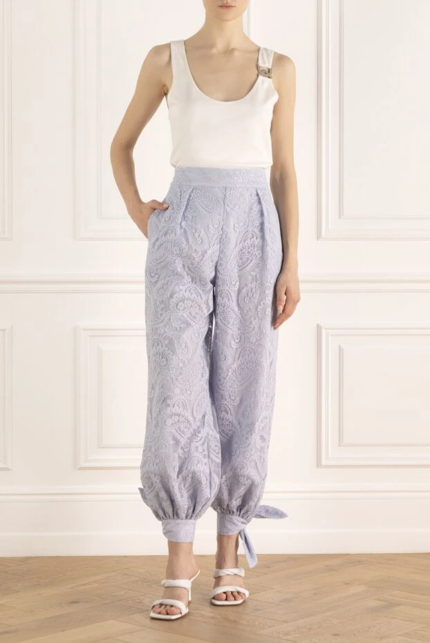 Zimmermann брюки женские голубые из хлопка и нейлона 174321 - фото 2